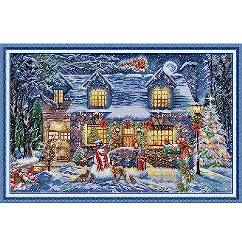 Image of Howie's Needlepoint 14CT Pre-Printed Cross Stitch Kits,Embroidery Patterns Starter Kits,Needlepoint Kits (Cottage Glow, 24.5 * 16.5 Inch)