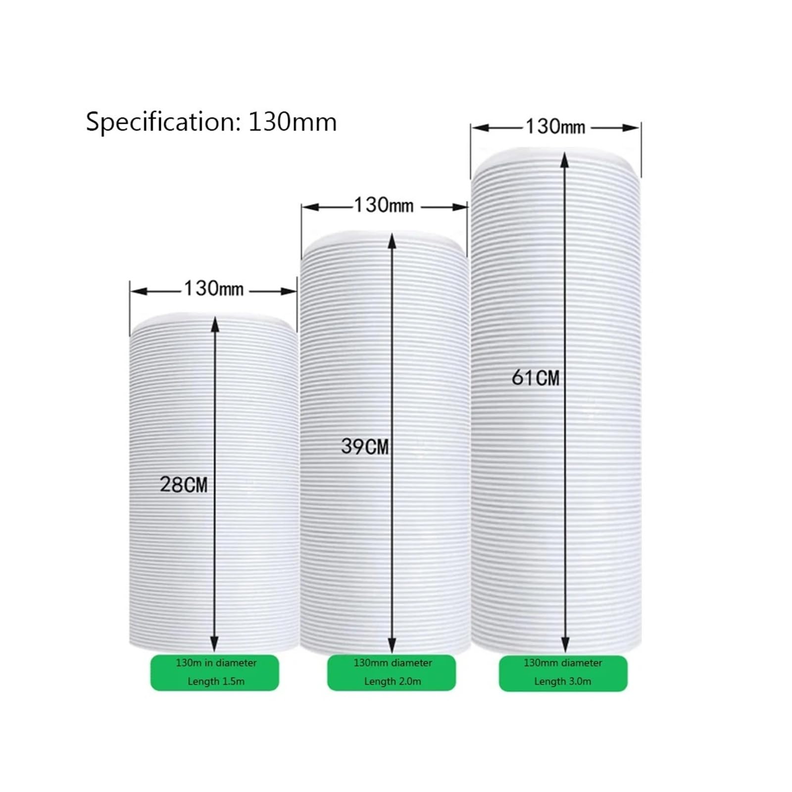 Compatibile Con Tubo Di Scarico Universale AC | Tubo di prolunga for condotto flessibile for ventilatore di climatizzazione mobile(130mmx2m)