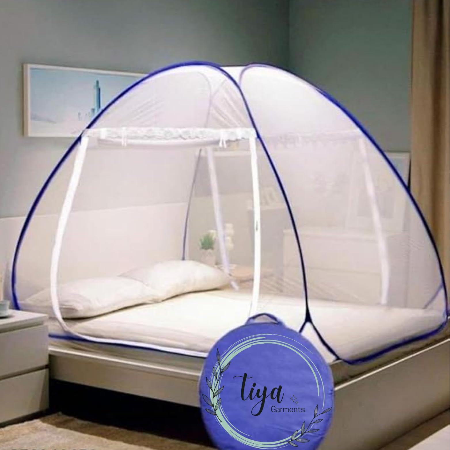 Tiya Mosquito Net for Double Bed | King Size Foldable Machardani | Polyester 30GSM Strong Net |PVC Coated Corrosion Resistant Steel Wire (Blue) (B0D9Q3RXDL) Amazon Price History, Amazon Price Tracker