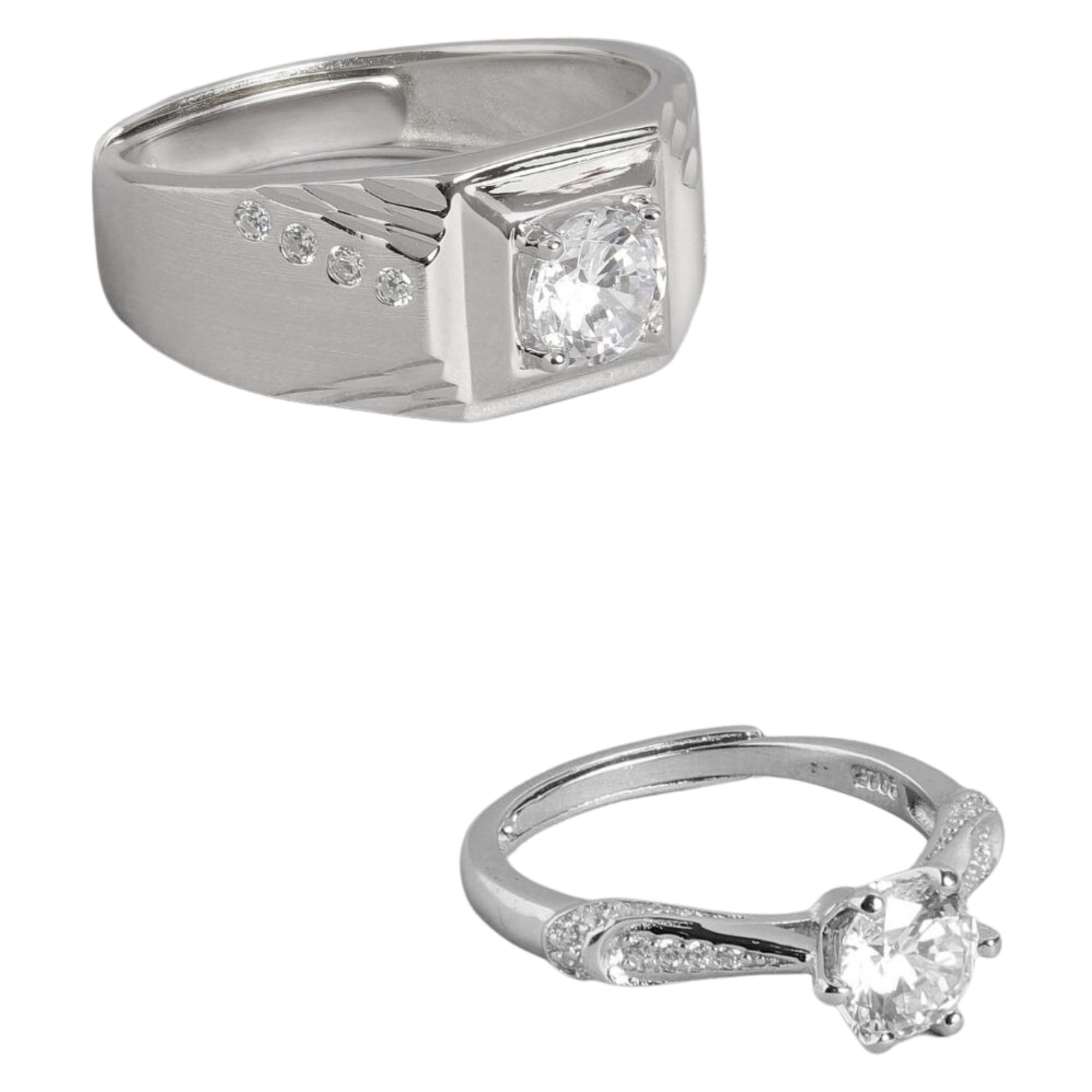 ZAVYA 925 Sterling Silver Circular Solitaire Studded Rhodium Plated Couple Rings Gift for Husband and Wife Gift for Girlfriend and Boyfriend | With Certificate of Authenticity and 925 Hallmark (B0CKMZ16JC) Amazon Price History, Amazon Price Tracker