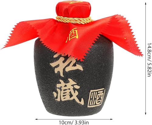 Miniatura 2 de Luxshiny Tarro de licor sellado con paño rojo y borla botella de vino chino de loza para almacenamiento y decoración del hogar