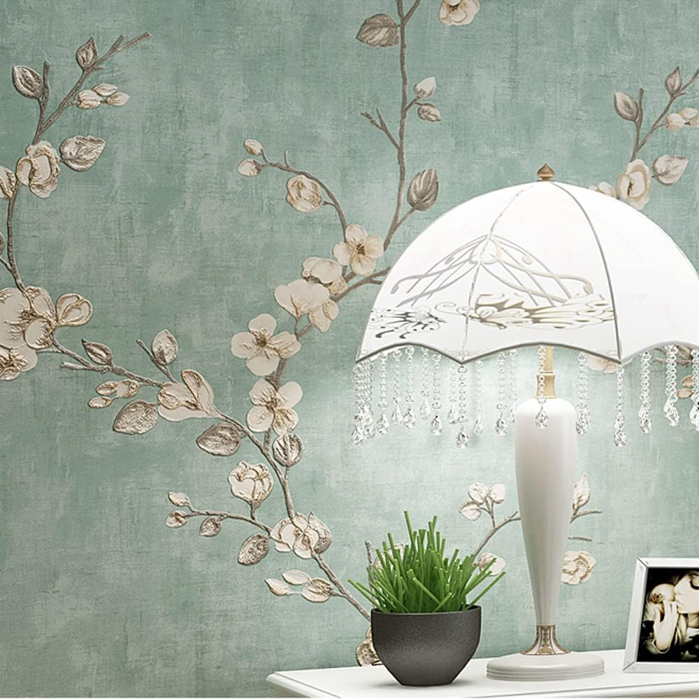 Q QIHANG 1.73' W x 32.8'L Small Floral Retro Nostalgic Rural Style Bedroom TV Background Wall Cafe Hotel Restaurant Non-Woven Non-Pasted Wallpaper (Green)