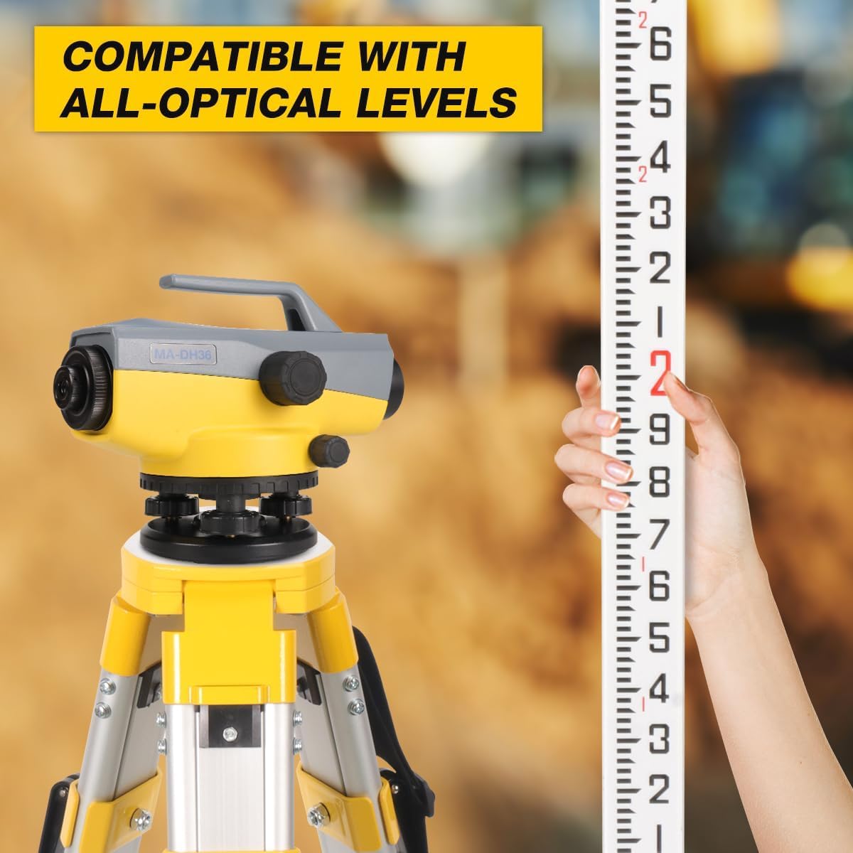 Treppiede di misurazione professionale e set di doghe telescopiche, in alluminio, 1,26 m, con piastra di livellamento graduata da 3 m, per rilevazioni terrestri, edilizia, ingegneria