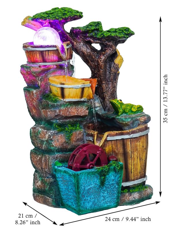 Image of Polyresin Tabletop 4 Steps Indoor Water Fountain for Home Decor with LED Light, Speed Controller Pump & Crystal Ball (Size:15 x 20 x 34.5 CM |Color: Multi | Weight: 2240 Gram)