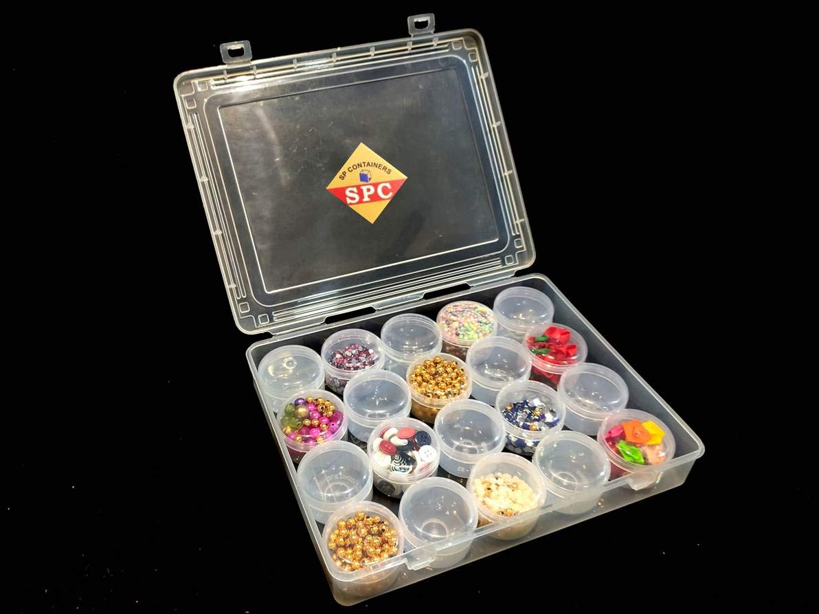 SPC Multipurpose Plastic Storage Box Organizer with 20 Removable Small Container for Nail Art Rhinestone Jewelry Display and Mini Tool Organizer, Round
