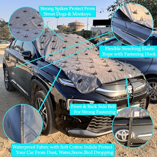 Image of Waterproof Spike Car Cover for Nissan Micra Completely Protect Car from Dogs & Monkeys Also Compatible with All Hatchback,Sedan and SUV Cars (13.4 Feet) Full Roof Universal Size