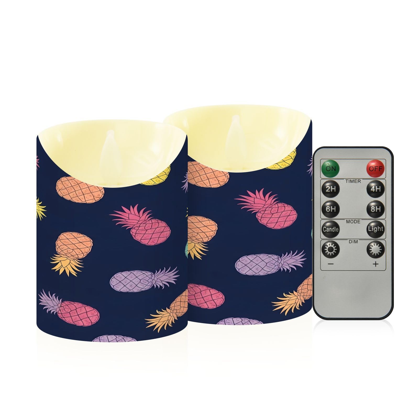 Cgiub Pineapple Flameless Candles with Timer 2pcs Battery Operated Flickering Flameless LED Pillar Candles for Holiday Home Wedding Fireplace Decor