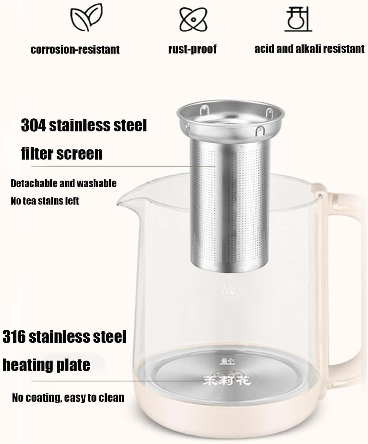 Health Preserving Pot, 1.5L Electric Glass Kettle, Multi-Function Tea Maker, for Soup, Porridge, Herbal Tea, Stainless Steel Base, Glass Touch Panel,001