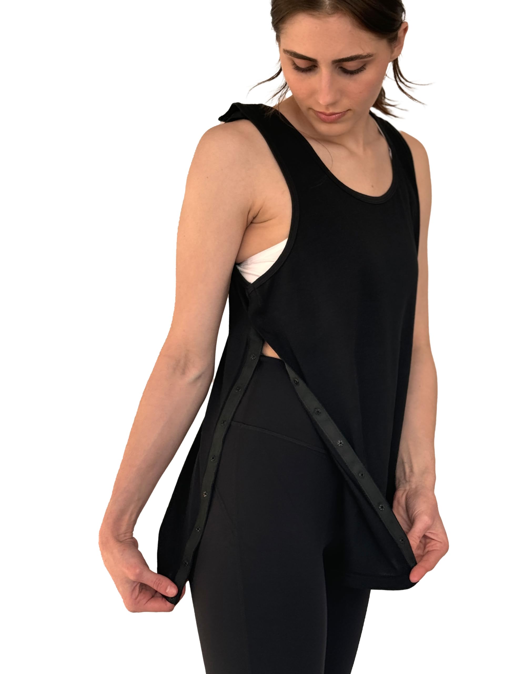 USBD Post Surgery Shoulder Recovery Tearaway Snap Open Tank Top (US, Alpha, XX-Large, Regular, Regular, Black/Women)