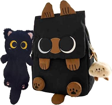 Cute Cartoon Siamese Cat Backpack with Chic Case and Pendant Ita Bag Kawaii Large Capacity Mochila De Adult Gift 2Pcs Black + Case