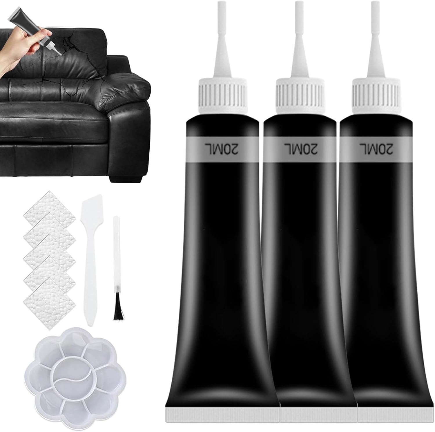 3pcs Upgrade Advanced Leather Repair Gel, Leather Repairs kit for Furniture, Leather Car Seat Vinyl Repair Kit, Multifunctional Leathers Repair Kits for Car Seat Couch and Jacket Repair Kit (Black)