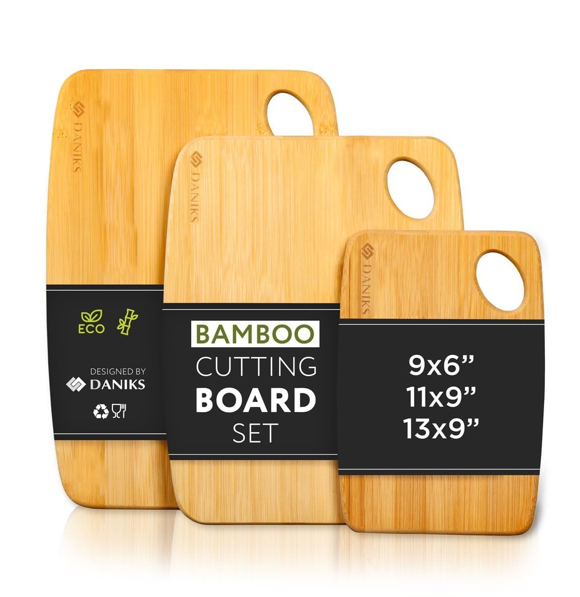 Daniks 100% Organic Bamboo Cutting Board Set of 2 with Juice Groove – (XL,L,S) – Heavy Duty Wooden Chopping Boards for Kitchen, Serving, Fruits, Vegetables & Bread – BPA Free, Eco-Friendly