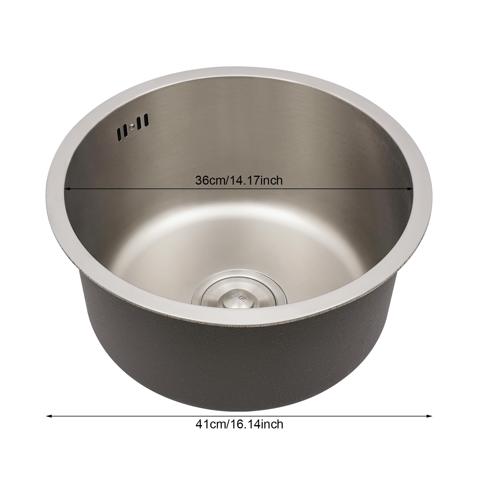 Lavello da cucina rotondo in acciaio inox, lavello da incasso, diametro: 36 cm, design moderno, per cucina, sala da pranzo, bar