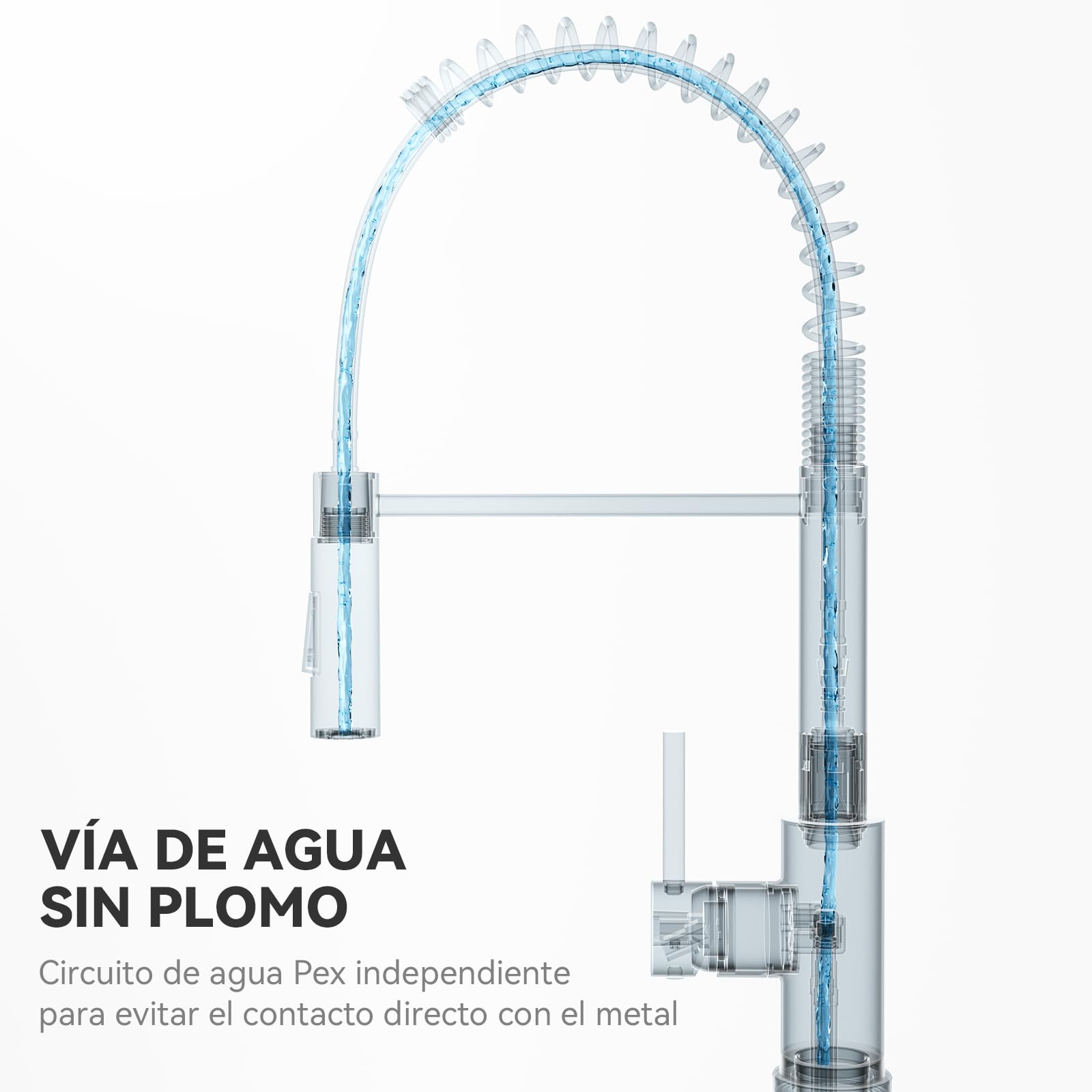 CECIPA Grifo Cocina Extraible, Grifo De Cocina Extensible Con Dos Modos De Salida De Agua, Grifo Monomando Cocina Mezclador De Arco Alto, Grifo Mezclador Giratorio De 360° Acero Inoxidable Cepillado