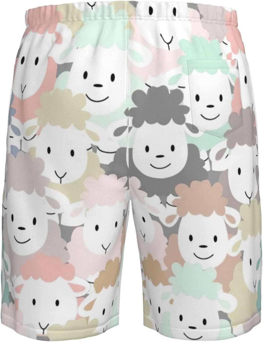 WURTON Cute Colorful Sheep Cartoon Pattern Print Men's Swim Trunks Quick Dry Beach Shorts with Pockets Lining Swimwear