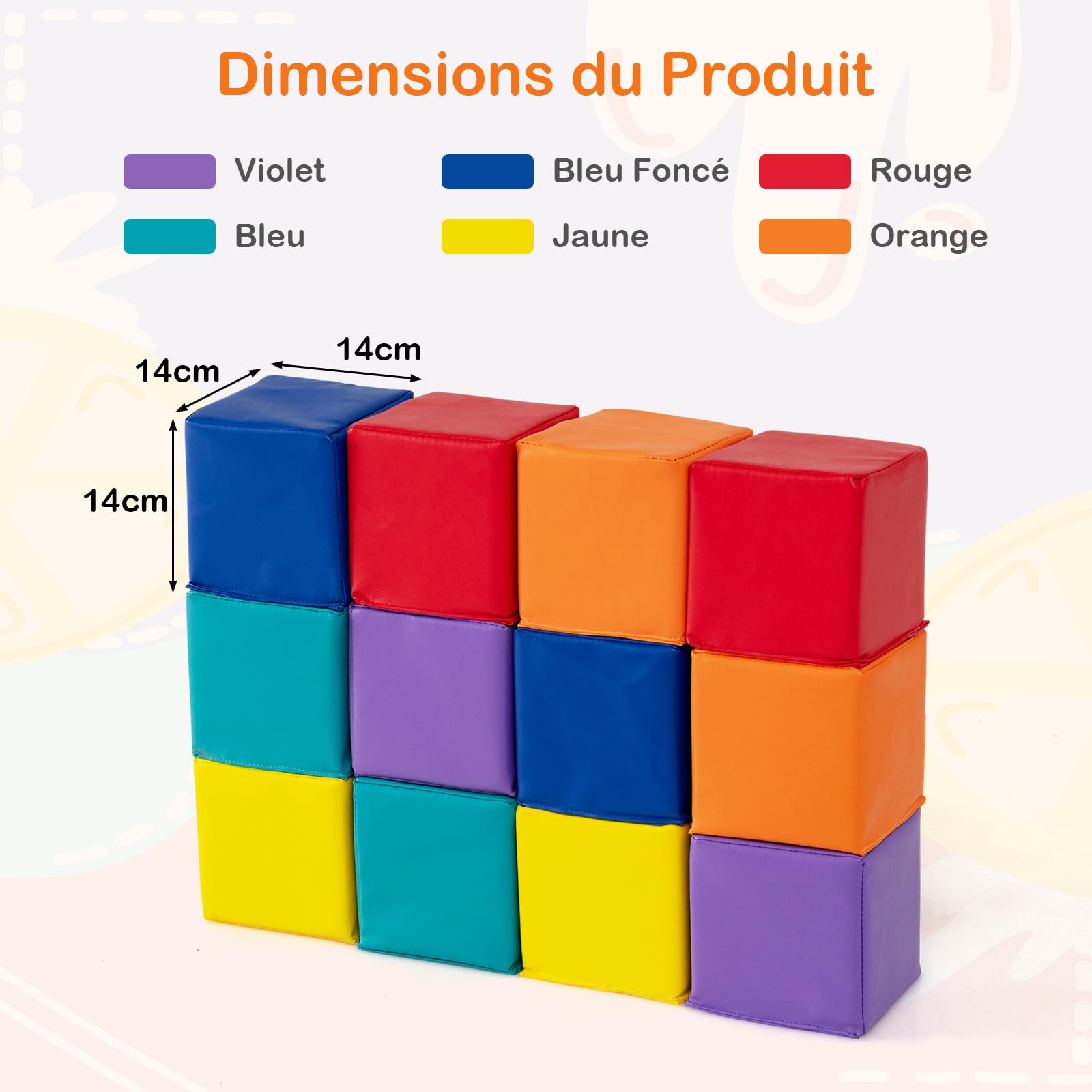 COSTWAY 12 PCS Module Motricité Bébé en Mousse EPE avec Housse en PU, Cubes de Construction Bébé en Mousse Légers, Jouets Éducatifs pour Enfants d'Âge Préscolaire, Multicolore (Violet+Jaune)