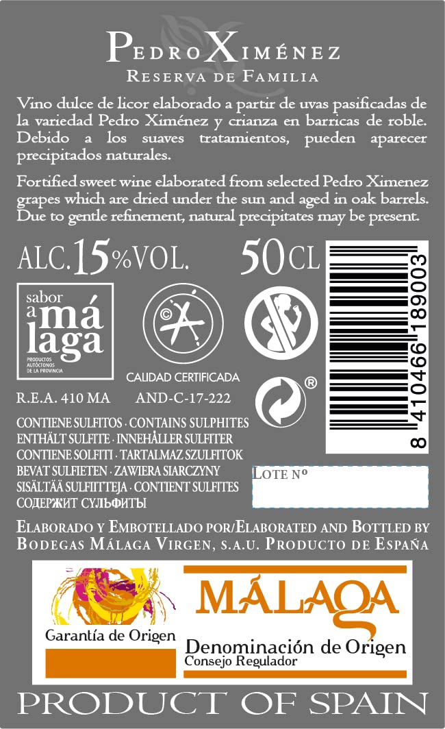 Pedro Ximenez Reserva de Familia - Packung mit 3 Flaschen 50cl - Süßer Likörwein D.O. "Malaga"
