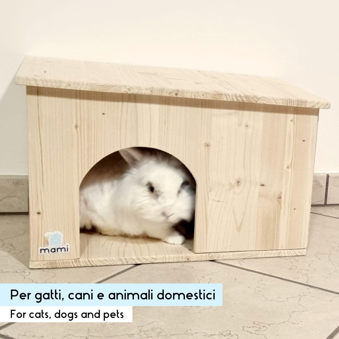 mamikids - Cuccia Gatto Cane Coniglio da Esterno e Interno in Legno Resistente e Duraturo - Casetta per Gatti, Cani di Piccola Taglia e Altri Animali Domestici, Spazio Ingresso 20x20cm - Made in Italy