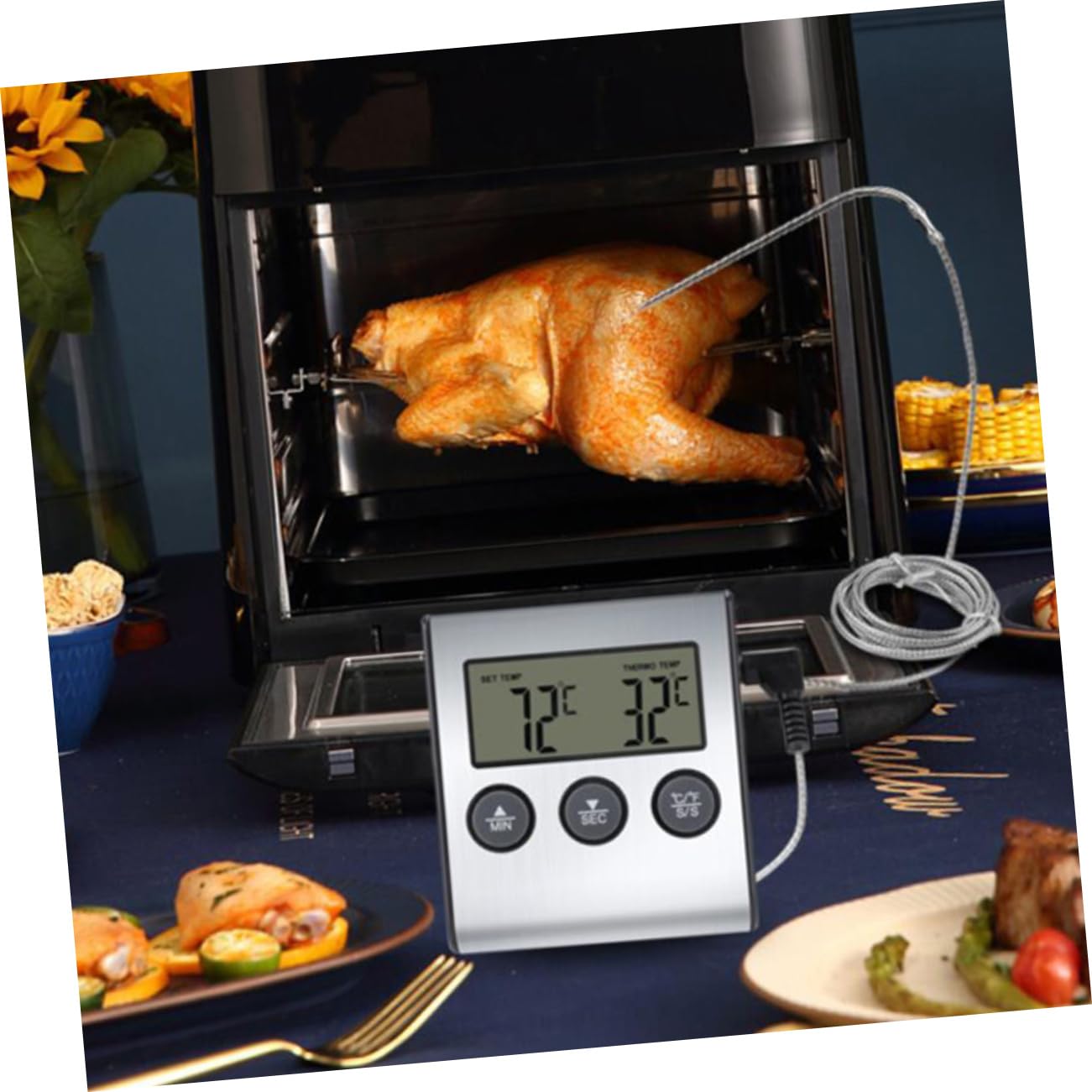 PRETYZOOM 3juegos Digital De Cocina De Inoxidable Para y Horno Lectura Rápida y Precisa Para Medir Temperatura Asados y Cocción Fácil De Usar y Leer