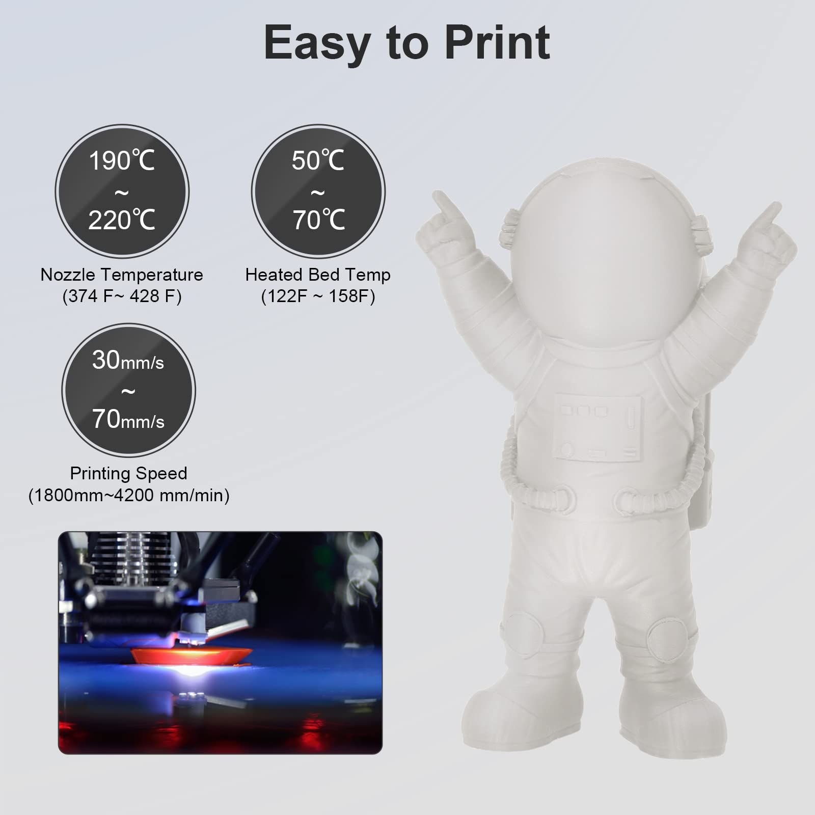 GIANTARM Matte PLA Filamento, Filamento 1,75 mm per Stampanti 3D, Opaco PLA Roll 1kg Bobina, Opaca Grigio Pietra