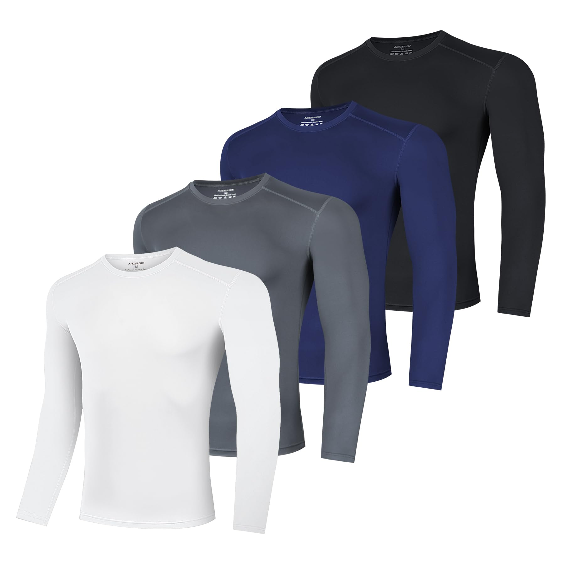 AMZSPORT Herren Kompressionsshirt Langarm Funktionsshirt Schnelltrocknendes Laufshirt Atmungsaktiv Sportshirt für Männer