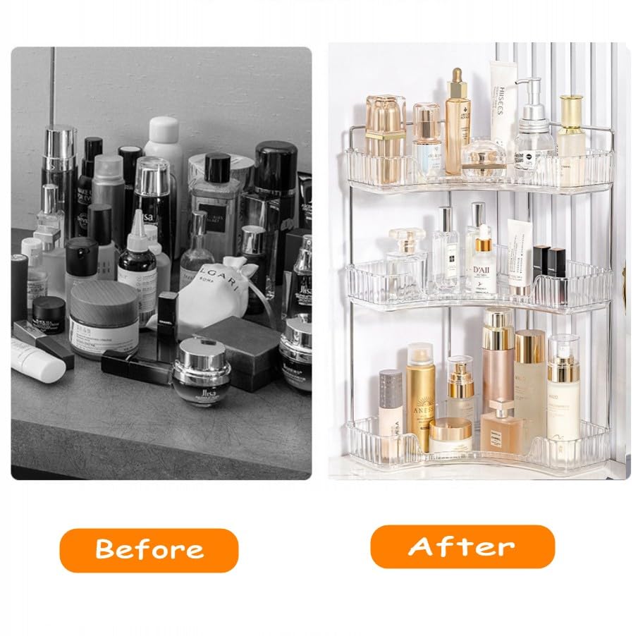 Corner Bathroom Counter Organizer, Vanity Trays for Skincare Makeup 3-Tier Shelf for Cosmetics Toiletries, Lotions, Perfumes (Clear) - Image 4