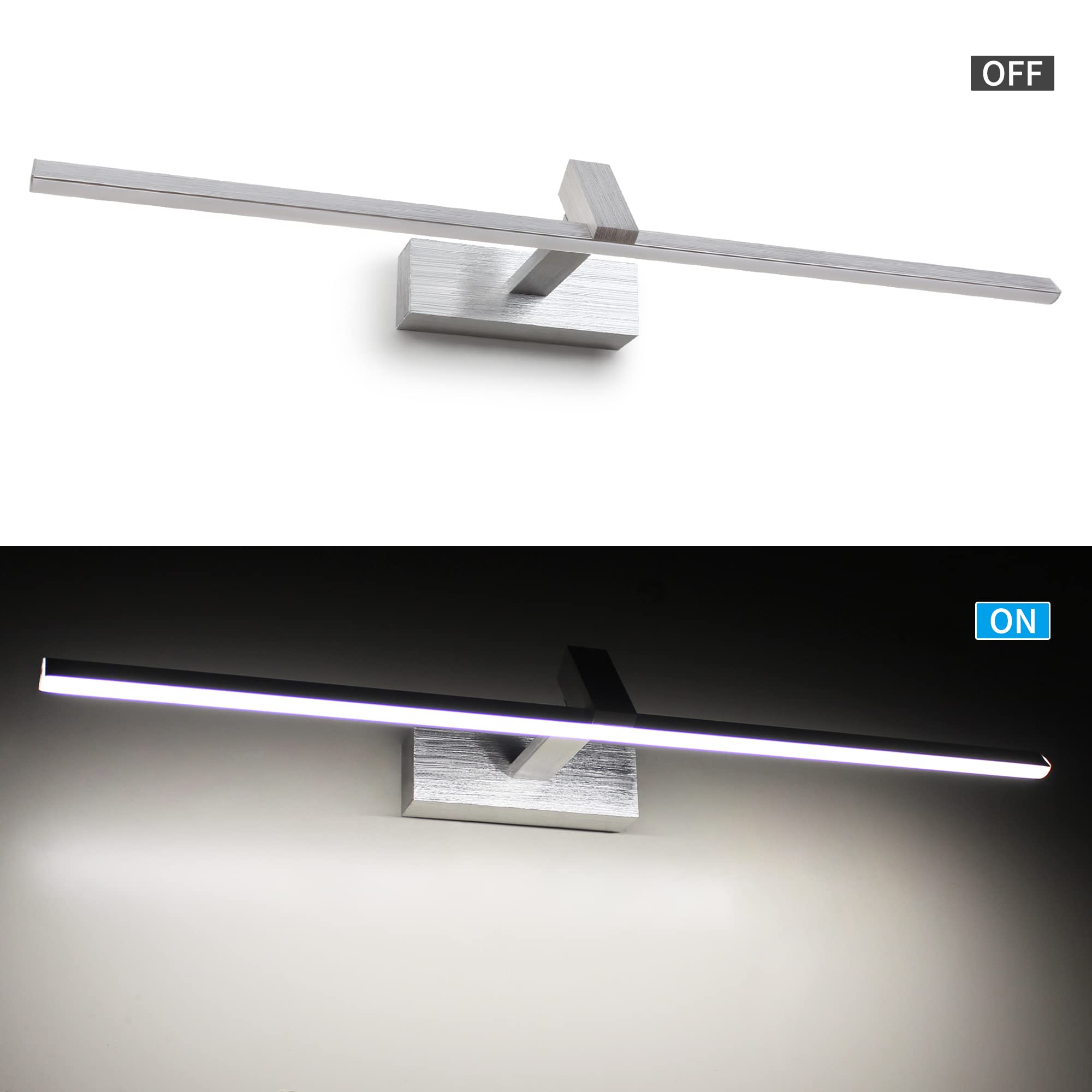 MantoLite LED Lampade da Parete,60cm 12W Applique Illuminazione per Interni 4000K Bagno Luci Pareti da Specchio Argento Spazzolato con Testa Della Lampada Girevole Luci Lettura Faretti da Muro