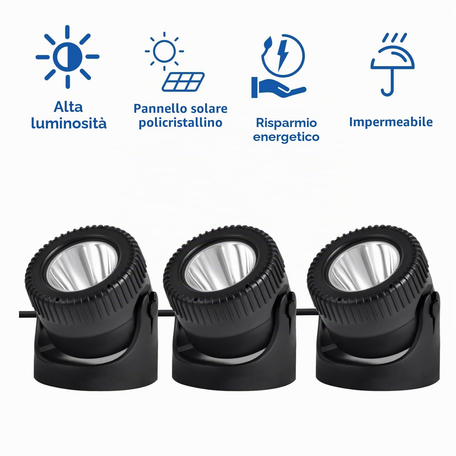 Jadeshay Luce Piscina Pannello Solare Policristallino 6V/2W Laghetto da Giardino Esterno con 1W 3 Lampade Faretto Paesaggistico Impermeabile per Laghetto da Giardino