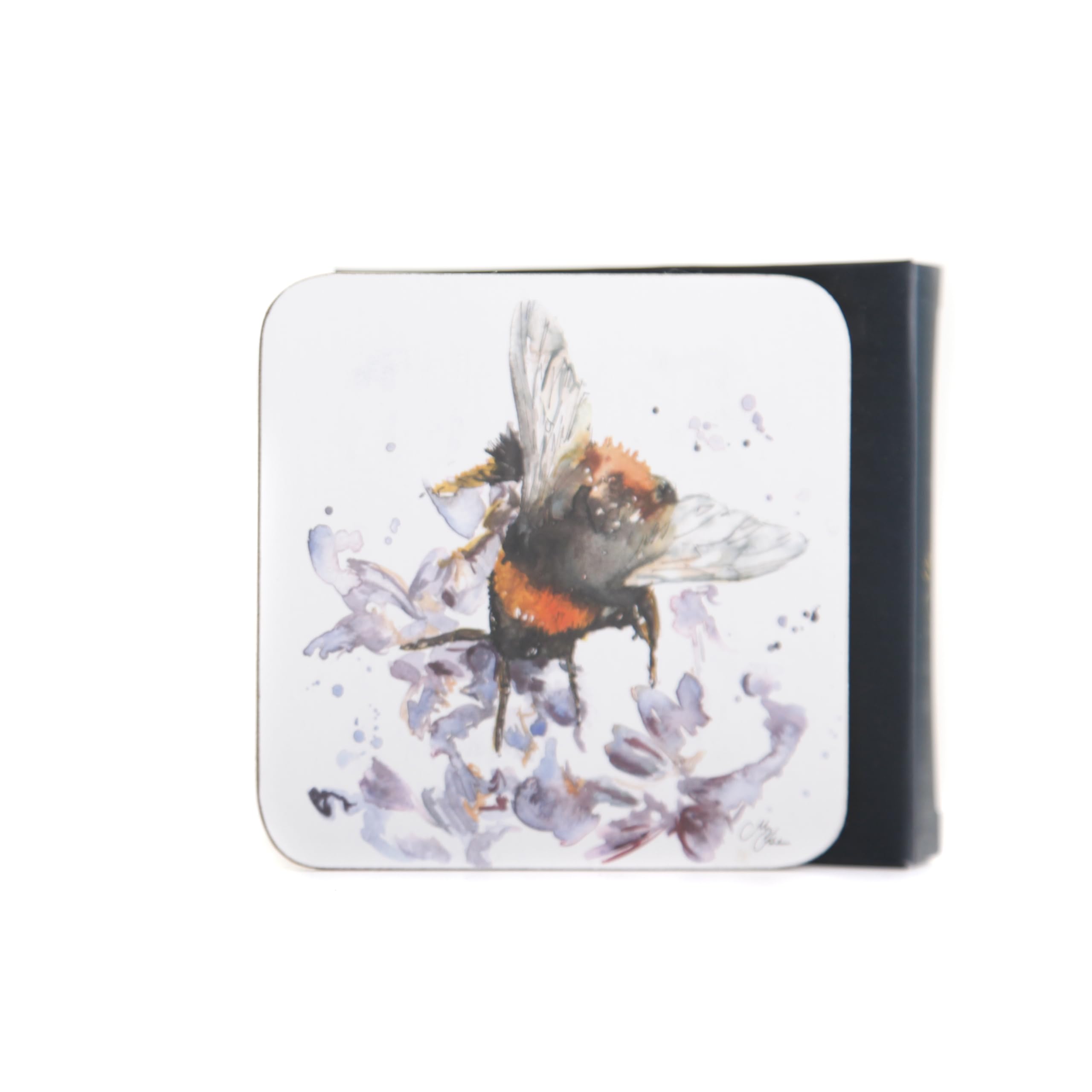 Bee on Heather Watercolour Coaster Set – Set of 4 Matching Coasters by Meg Hawkins