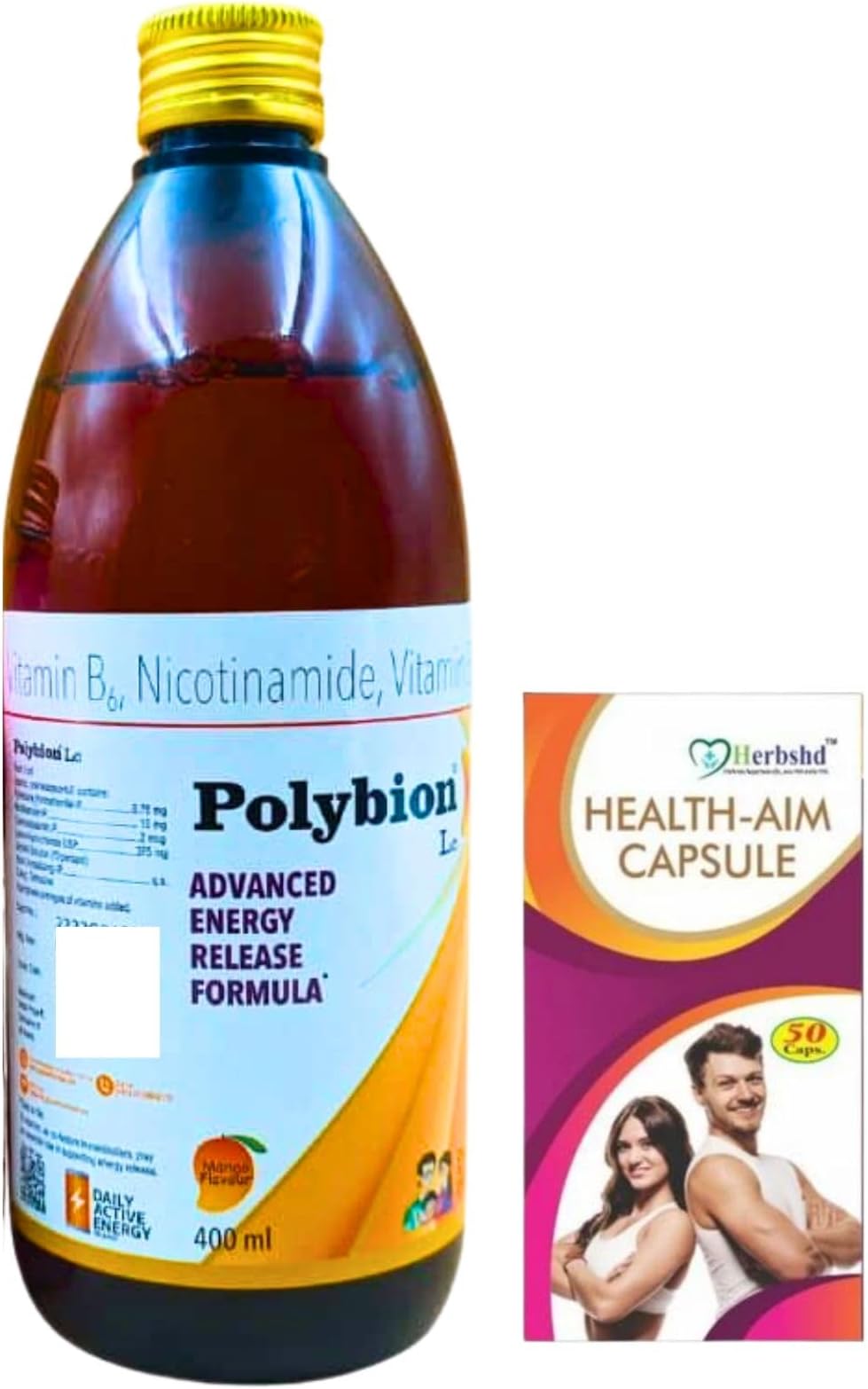 Health Aim Capsule and Polybion LC Syrup | Vitamin B6 | Vitamin B12 | Energy | Immunity Boosts | 50caps & 400ml | Combo Pack
