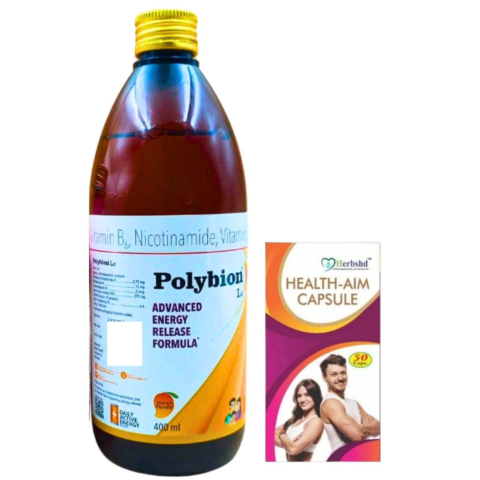 Health Aim Capsule and Polybion LC Syrup | Vitamin B6 | Vitamin B12 | Energy | Immunity Boosts | 50caps & 400ml | Combo Pack