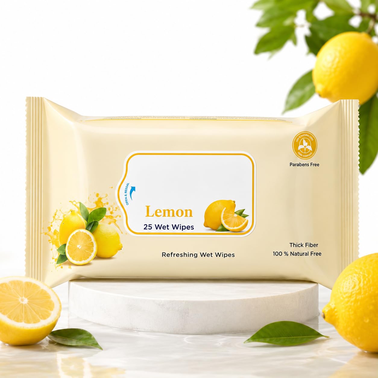 Lemon Refreshing Wet Wipes (Pack of 4, 100 Wipes Total) – Paraben-Free, Thick Soft Fiber Cleansing Face & Hand Wipes – Resealable Travel-Friendly Pack for Instant Citrus Freshness-image-43