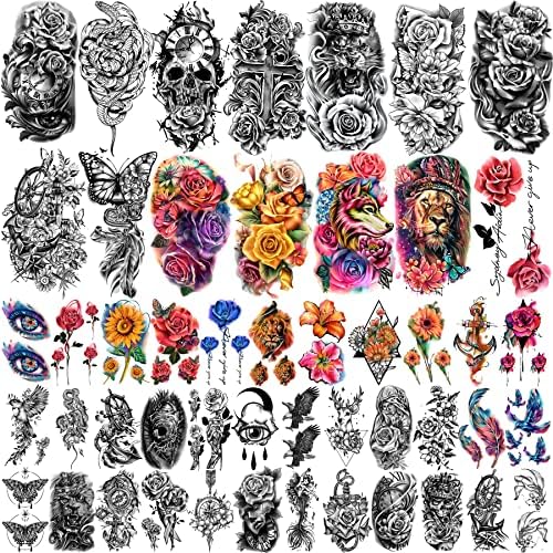 Amazon Com Metuu Sheets Flower Tattoo And Xmas Half Arm Waterproof Temporary Tattoo For Men And Women 3d Flower Animal Peony Rose Butterfly Tiger Snake Fake Tattoo Stickers For Teens Girls