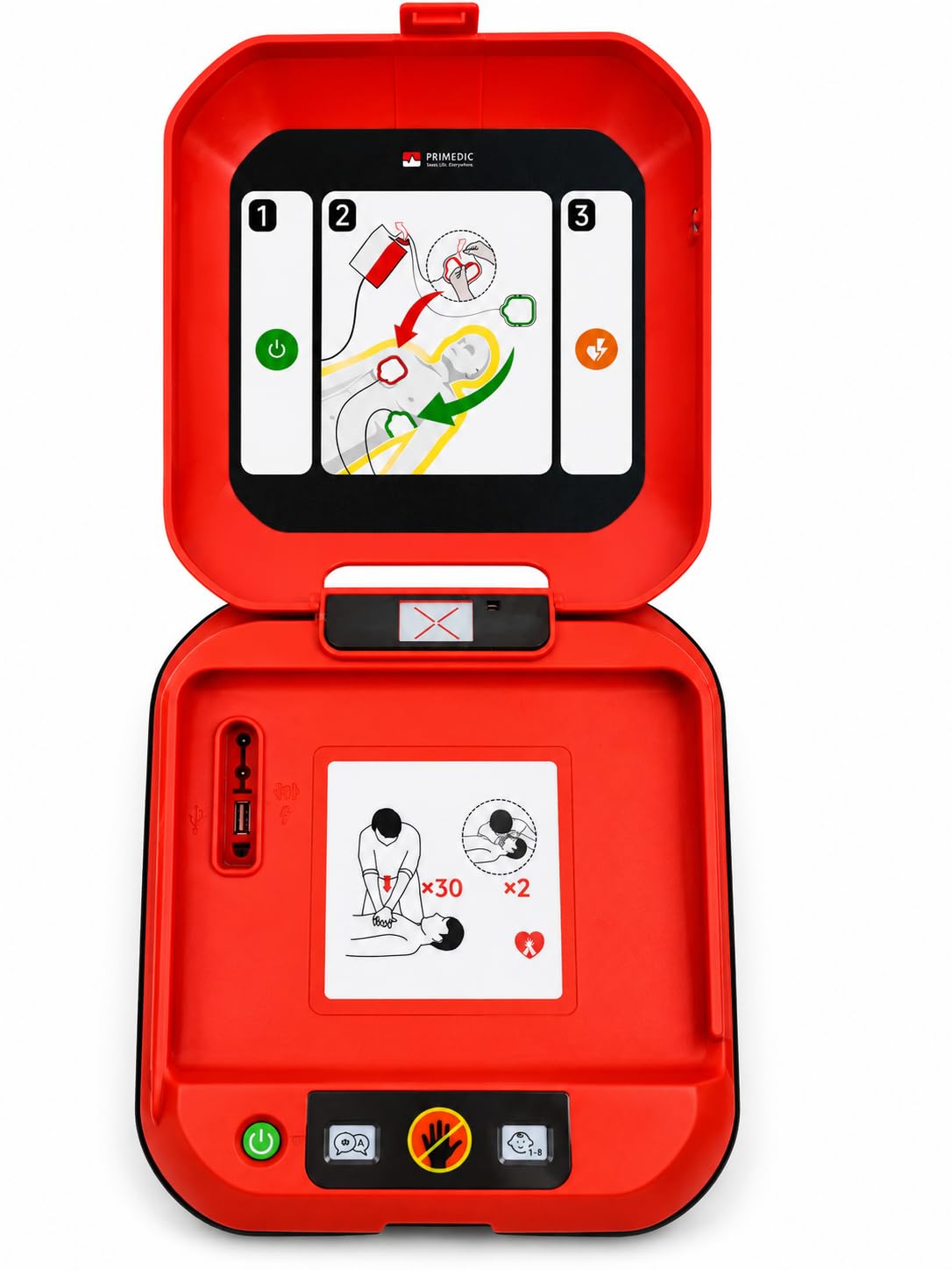 Primedic HeartSave YA Defibrillatore, adatto a dilettanti con erogazione automatico della scarica, 8 anni di Garanzia, Made in Germany, Certificazione MDR 2027, Lingua: ITA/GER