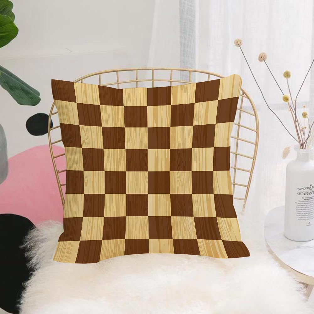 HYOSXW Cushion Cover,Throw Pillow Case Home Decorative for Living Room Bedroom Sofa Chair 16X16 Inch,Checkerboard wooden seamless pattern,Pillowcase 40X40cm