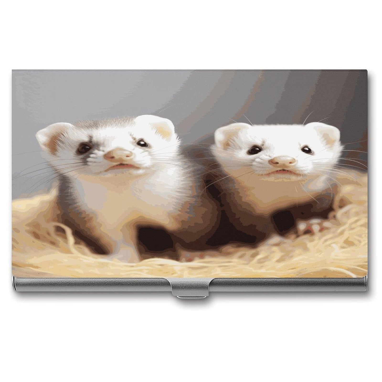 FekiLoot Ferrets Business Card Holder for Men Women Metal Slim Organizer Business Card Carrier Wallet Name Cards Holder Retro Slim Pocket Purse Small Portable Card Case