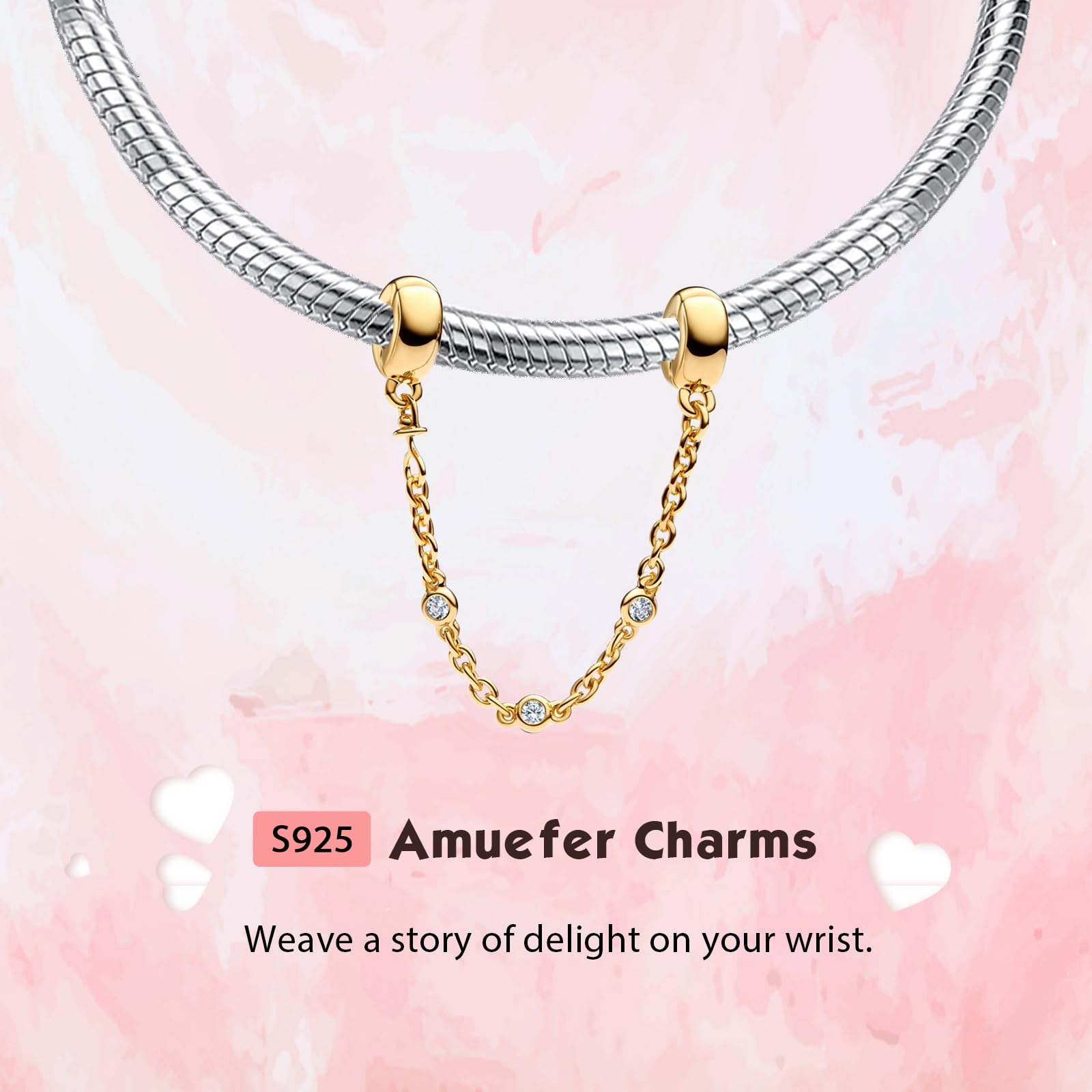 925 Silber Charms Anhänger Perlen Goldene Perlen Charms Damen Armband Halskette Anhänger Tier Liebe, Familie Sicherheitskette Familie Freunde Geschenke