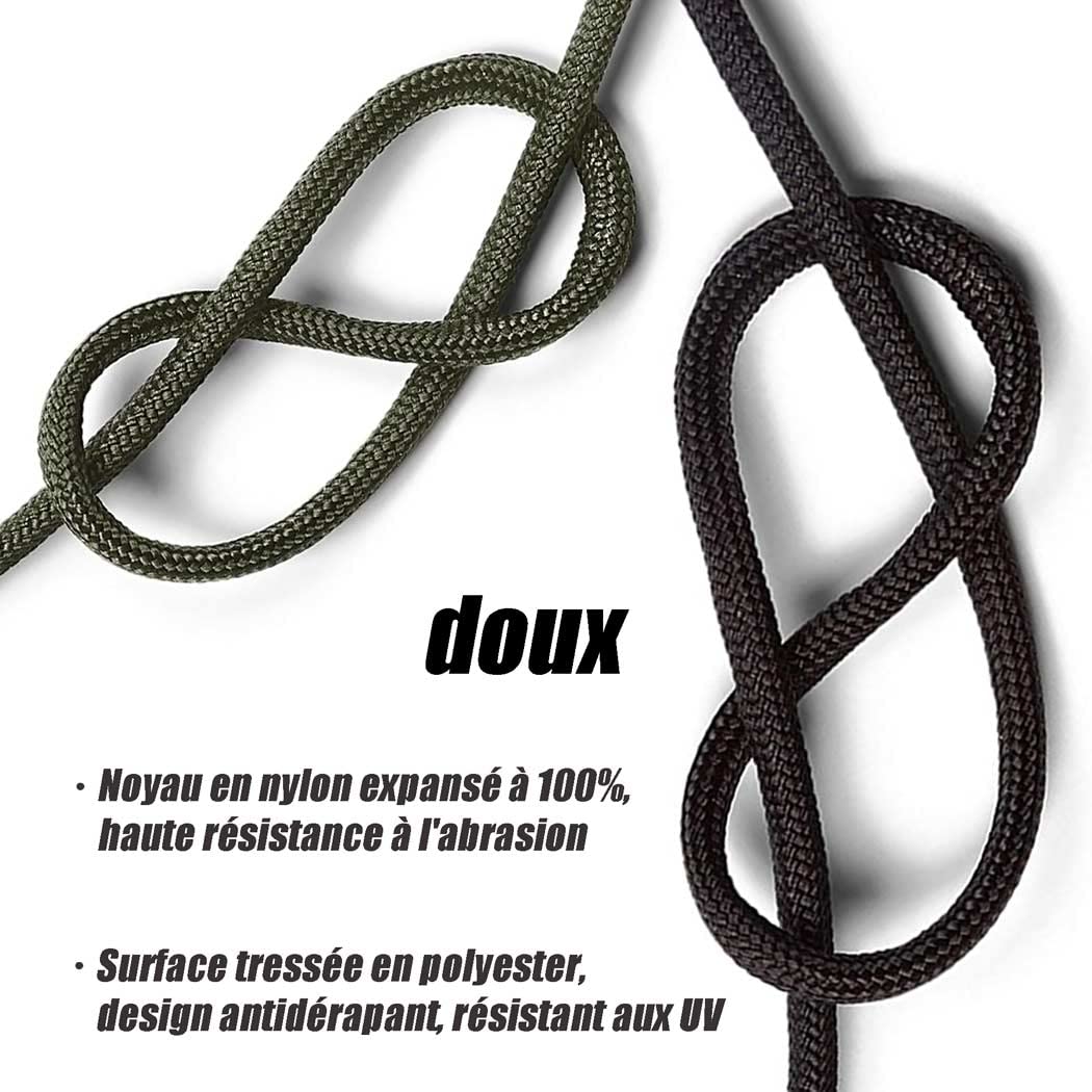 Corde Nylon 30m,10mm x 15m Paquet de 2 (Noir), pour la Pêche à l'aimant/Hamac/Bateau
