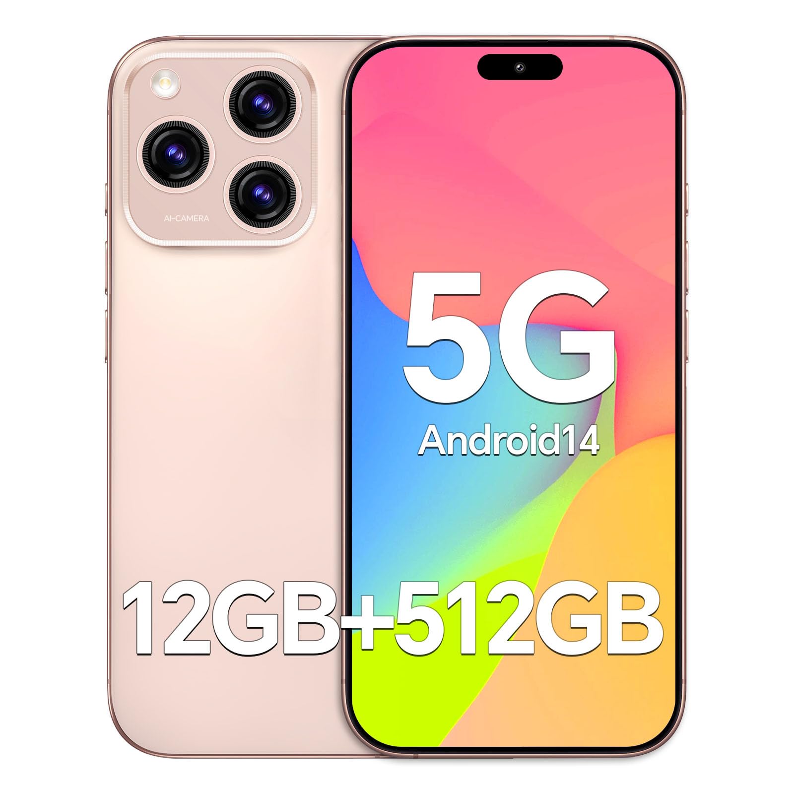 MUNISOSA Unlocked Cell Phones A16ProMax,12+512GB Android 14 Smartphone, 48MP+108MP Camera Android Phone, 5000mAh Battery, 6.7" HD Screen,Face ID/Fingerprint Lock/Dual SIM/GPS(Gold)