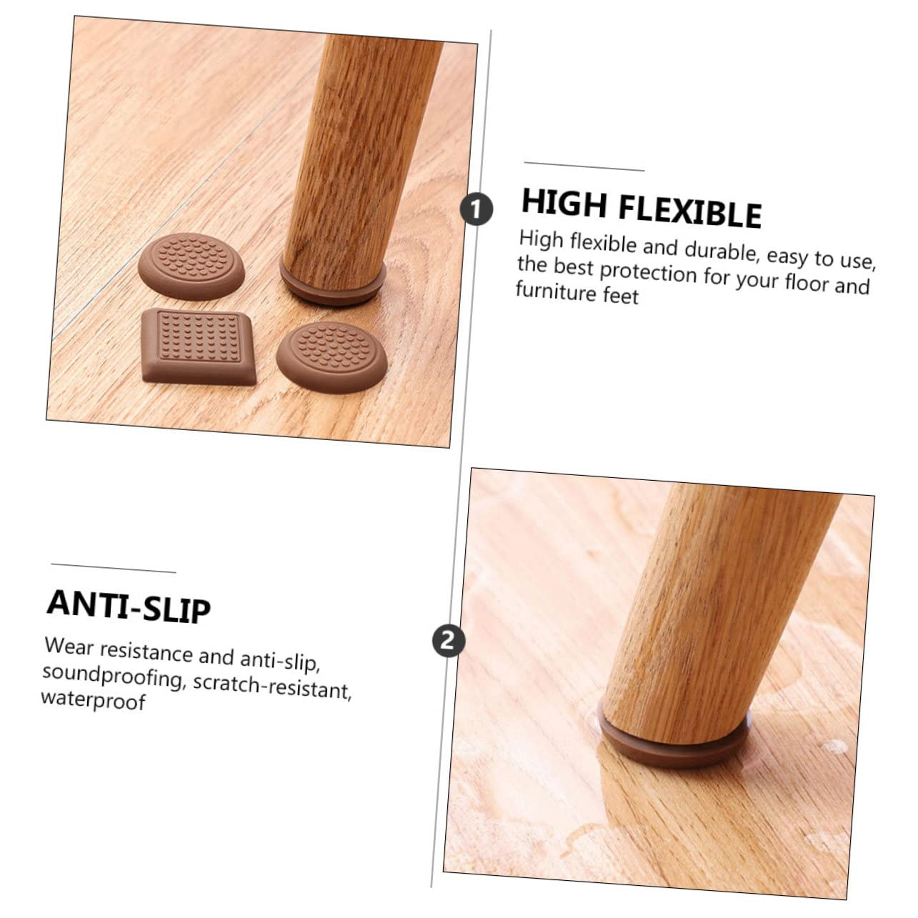 DOITOOL 5 Series Mantel Almohadillas De Fieltro Agarre Corredizo Pie Protector Patas Mesa Tacos para Patas Sillas Alfombrillas Protectoras para Muebles Gel De Sílice Brown 8 Piezas X 5