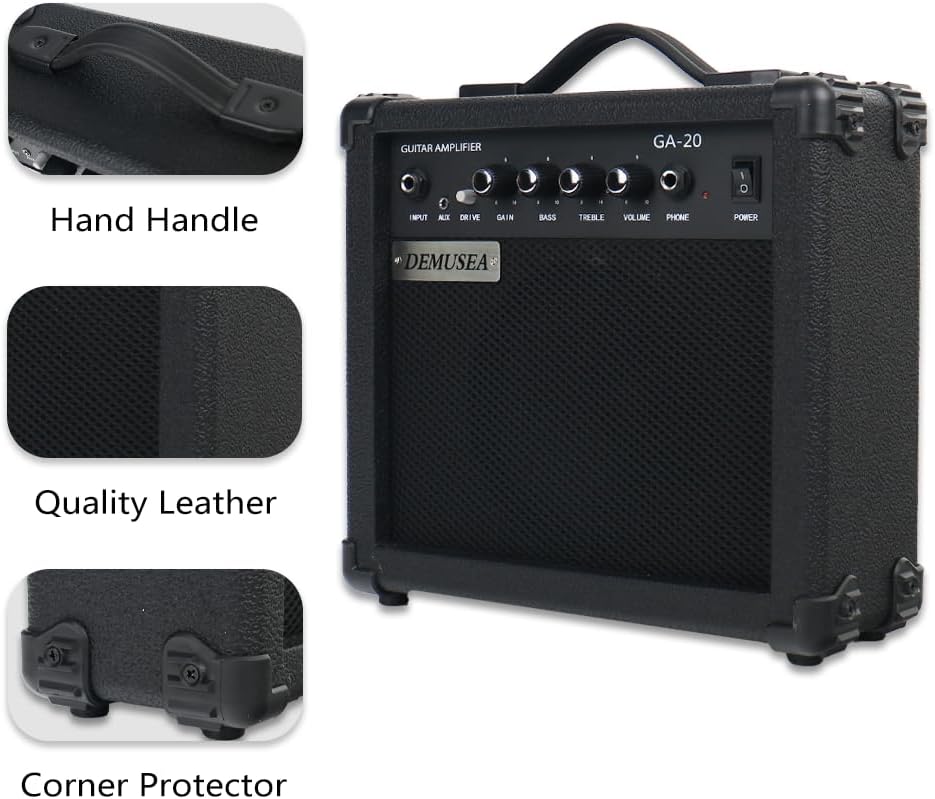 Electric Guitar Amplifier 20w Guitar Amp Practice Small Portable Travel Headphone Aux Distortion Gain Treble Bass Volume Jack with 3m Noiseless Cable Adapter Picks Aux Cable Earphone(BK) - Image 4