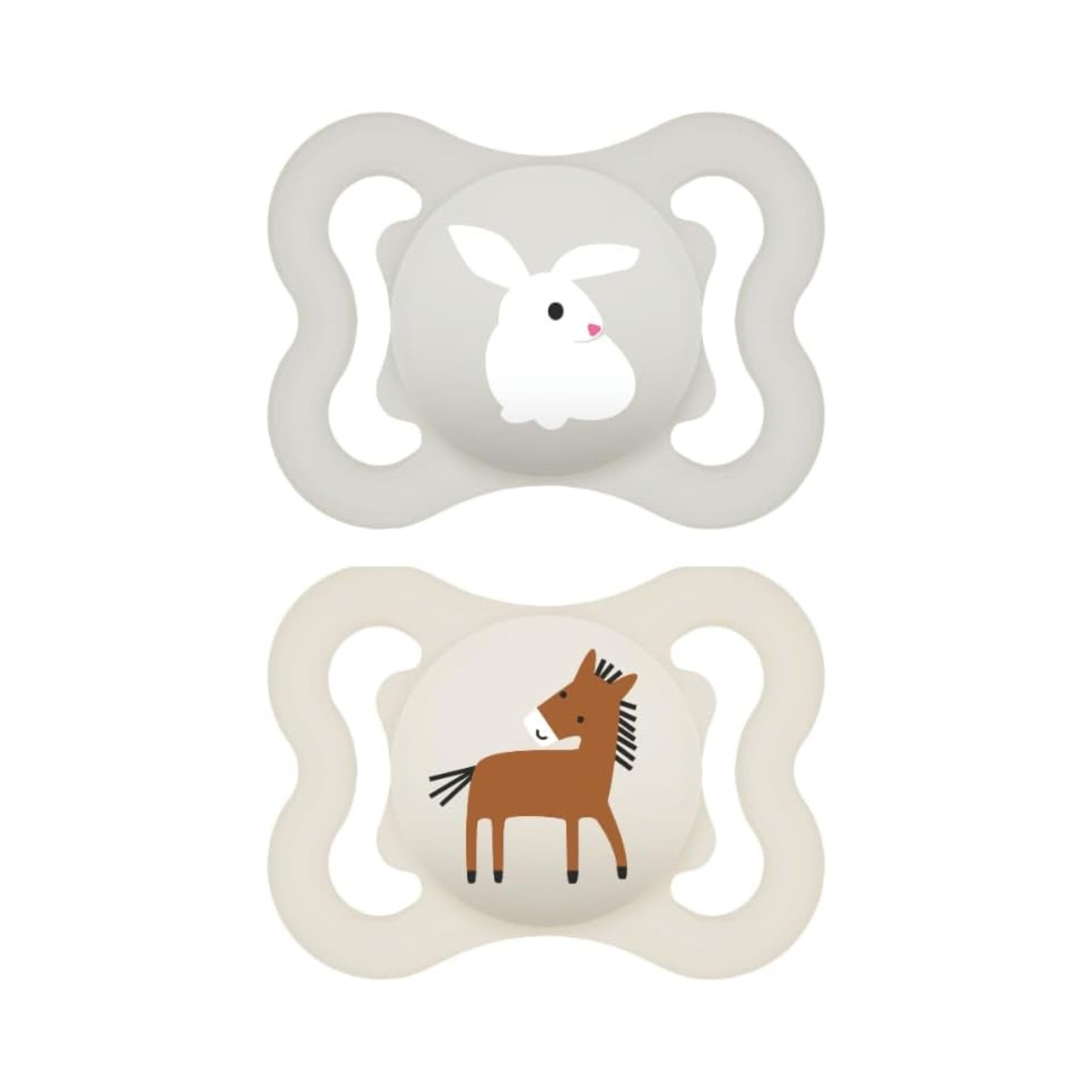 MAM Air Succhietto 2-6 Mesi (Set da 2), Ciuccio MAM 2-6 mesi per pelli sensibili e delicate, Kit da 2 accessori neonato con tettarella in silicone e porta ciuccio sterilizzatore, Neutro/Beige