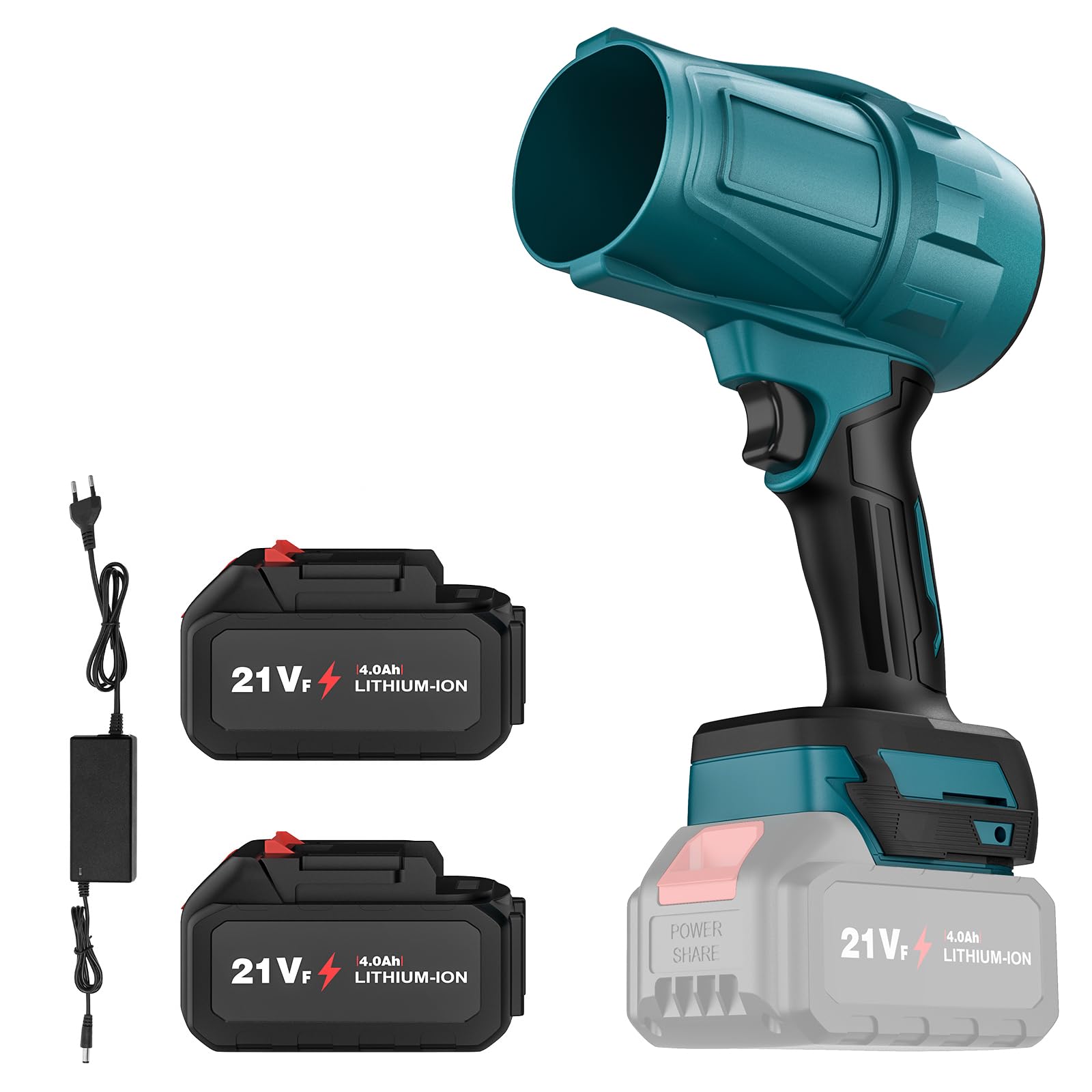 Eznaobo Soplador de violencia para coche Makita 18 V, 1050 W, ventilador turbo jet, sin escobillas, portátil, inalámbrico, 32000 rpm, mini soplador PC, coche, sofá, batería de 4000 mAh
