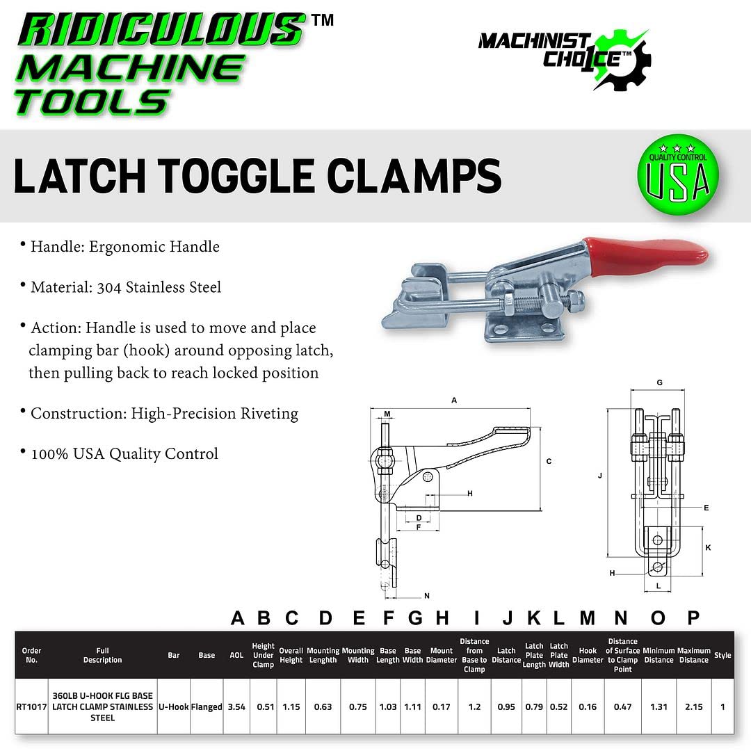 360LB U-HOOK FLG BASE LATCH CLAMP STAINLESS STEEL