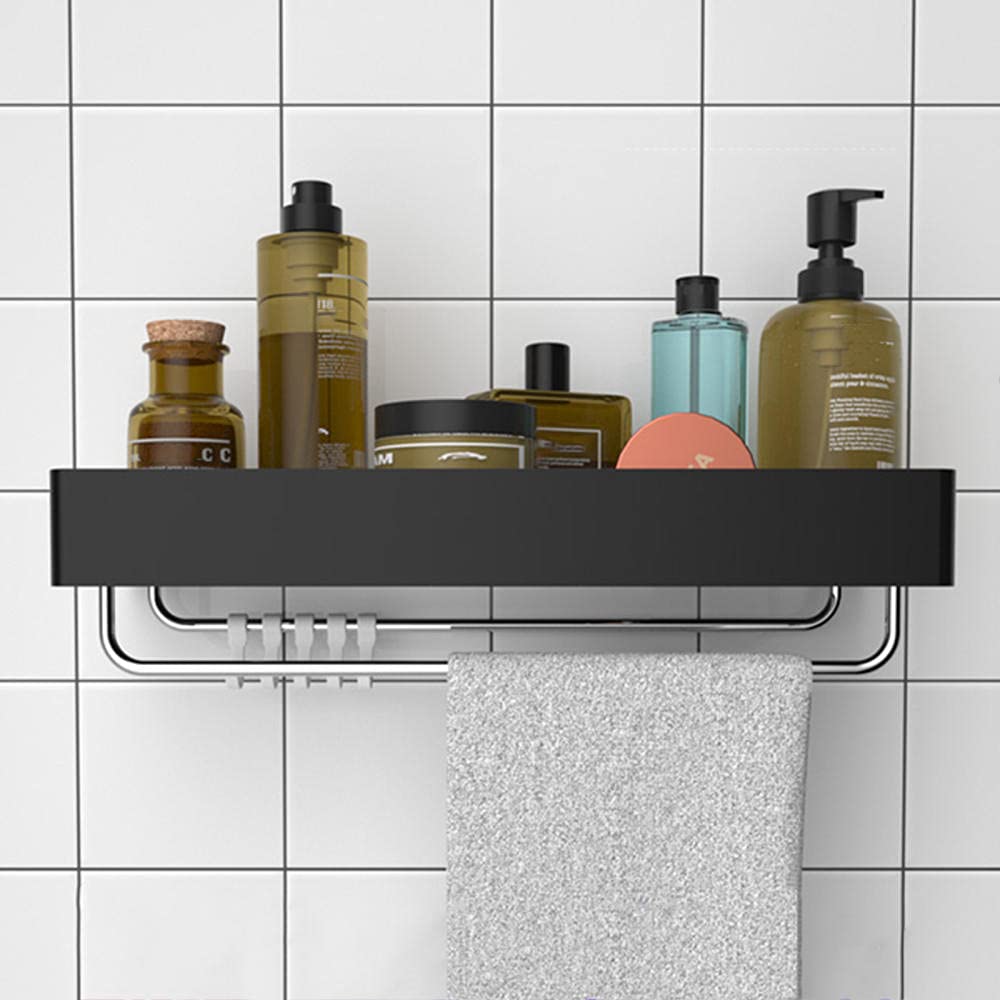 ZTIMEEBL Shower Caddy Wall Mounted Shelf No Drilling Rack Black Adhesive Space Aluminum for Kitchen Bathroom-1 Floor B60cm