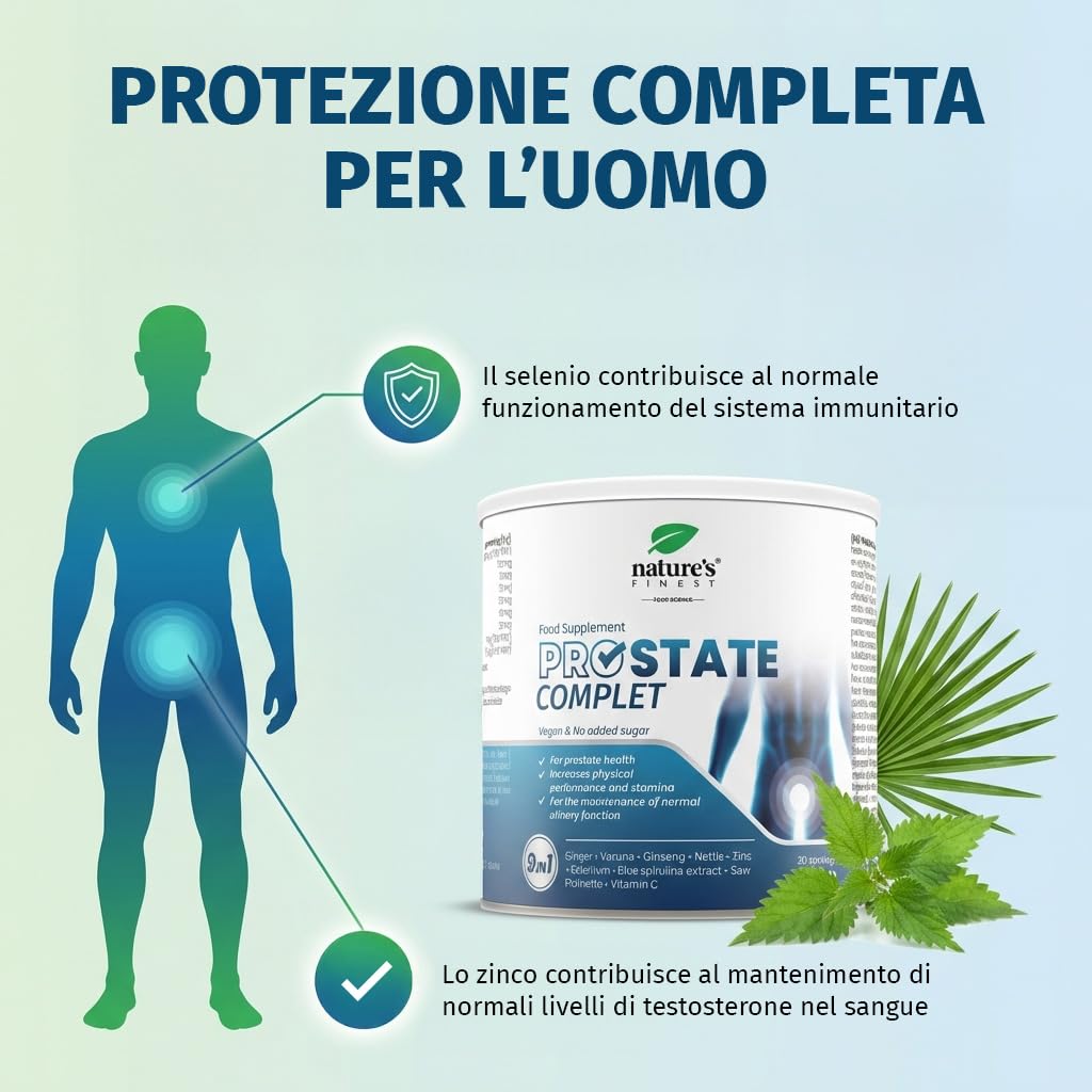 Nature's Finest PROstate Support, Integratore Prostata con Saw Palmetto (Serenoa Repens), Supporto Prostatico, Formula Naturale con Varuna, Ortica, Ginseng e Zinco, Alta Bio-Disponibilità, 150g