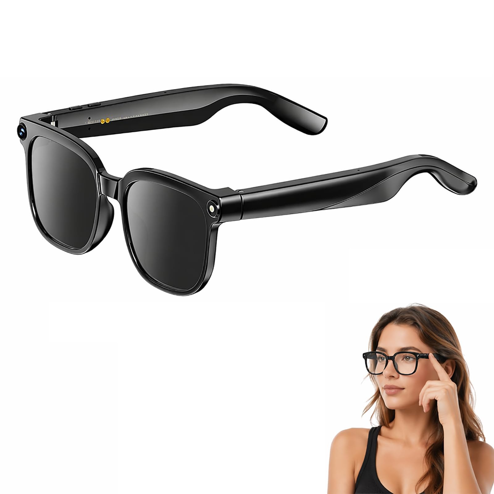 ULUCAN Occhiali intelligenti con intelligenza artificiale, fotocamera HD da 8 MP, registrazione audio, supporto per la traduzione in tempo reale, Bluetooth, lenti che cambiano colore