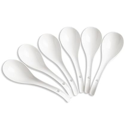 MIUFA Ceramic White Soup Spoons 6.75 inch Set of 6pcs Asian Soup Spoons Large for Ramen Wonton Dumpling Miso Deep Oval