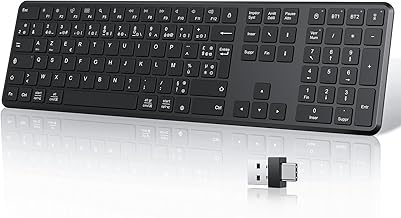 TECURS Wireless Bluetooth Keyboard Rechargeable AZERTY 2.4G Wireless Keyboard with 3 Bluetooth Channels, Ultra-Slim, for Apple MacOS, Computer, iOS, Android, PC,