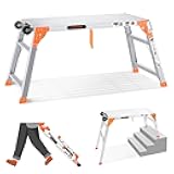Multifunctional & Adjustable Work Platform with Wheels, 330 lbs Capacity, 25 to 35 inches Step Ladder, Aluminum Folding Scaffolding Ladder, Heavy Duty Portable Bench Ladder Stool with Non-Slip Feet